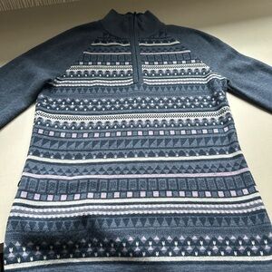 Title Nine Women's Quarter Zip Up Sweater - Blue and Pink Pattern